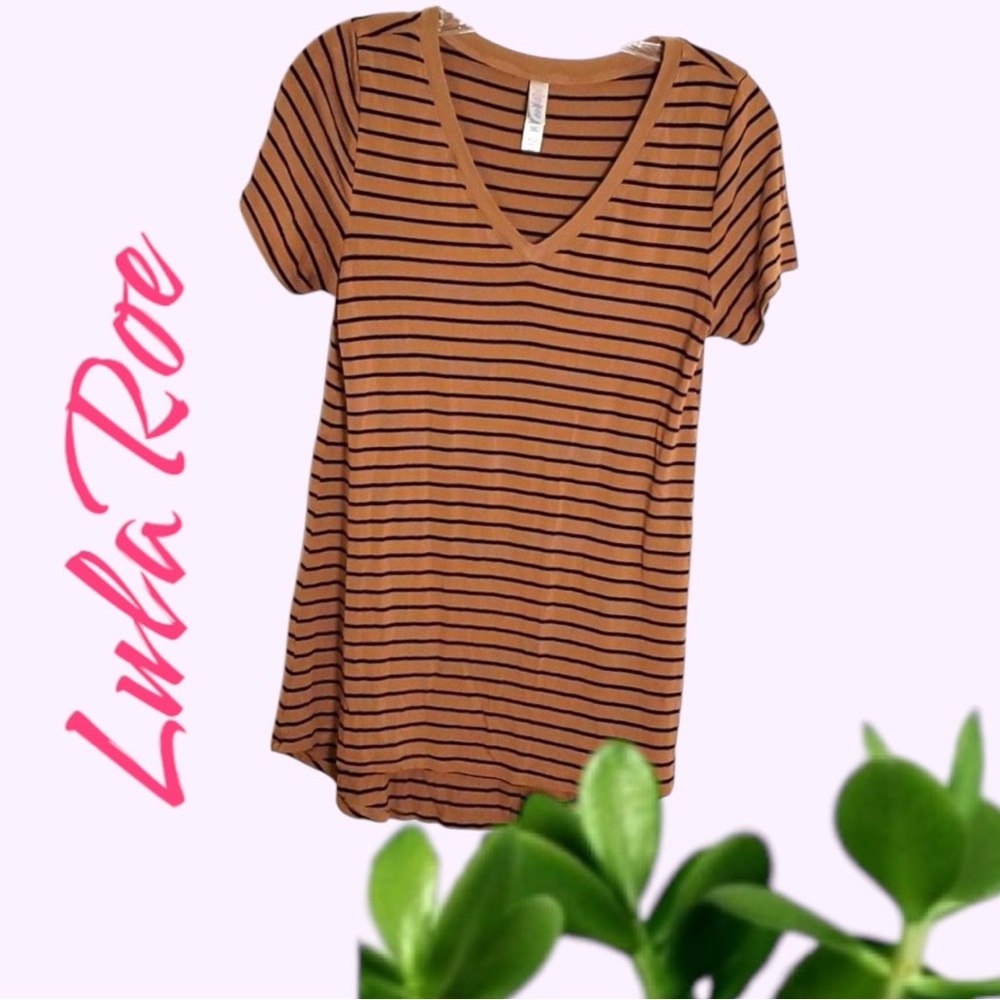 NWOT LULAROE Womens Small Perfect Tee Navy and Tan Striped High low hemline SZ S